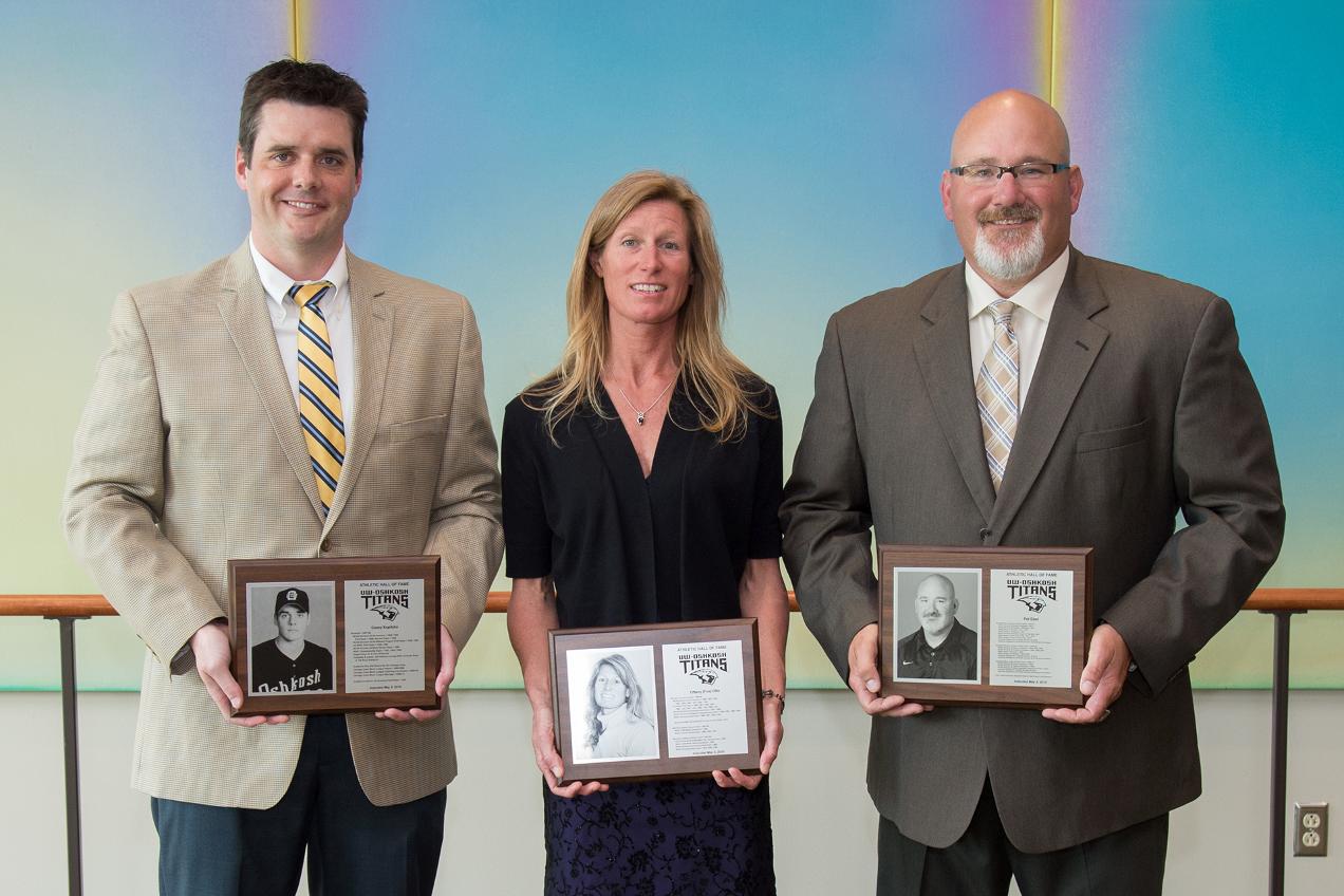 2015 UW-Oshkosh Hall of Fame Inductees (L-R): Casey Kopitzke, Tiffany (Fox) Otte and Pat Ebel.