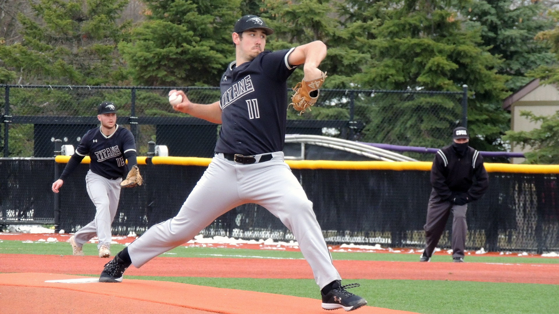 Harry Orth pitched seven innings against the Warhawks in the opener and allowed just six hits and three runs.