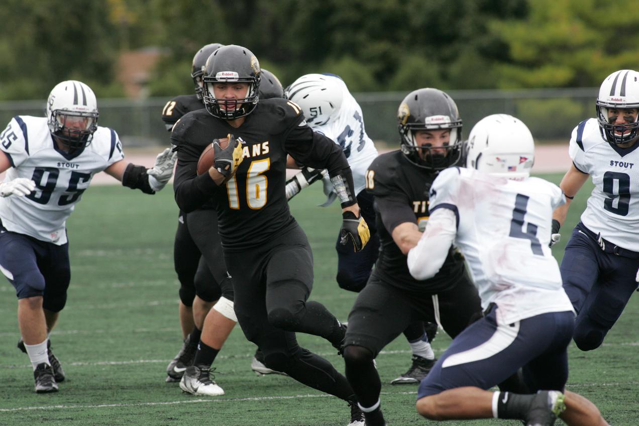 Dylan Hecker rushed for a career-best 72 yards and one touchdown against UW-Stout.