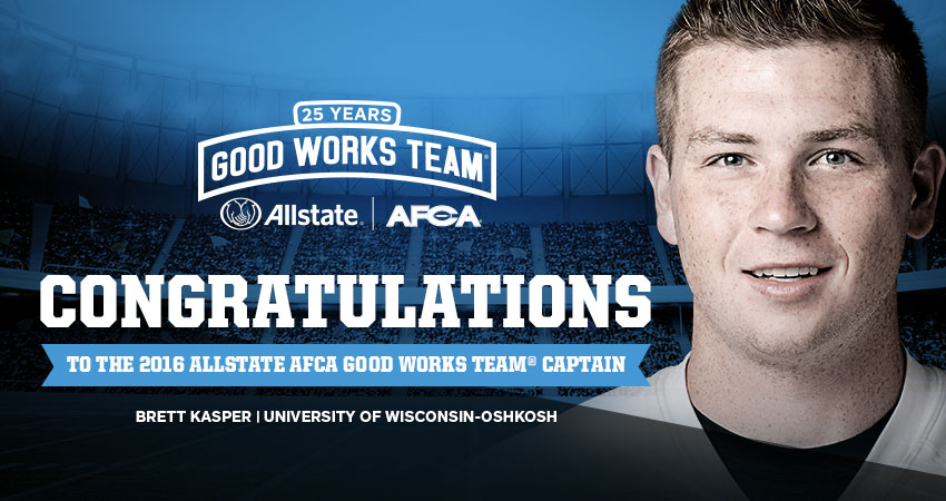 Brett Kasper is the first NCAA Division III player to be named captain of the Allstate AFCA Good Works Team®.