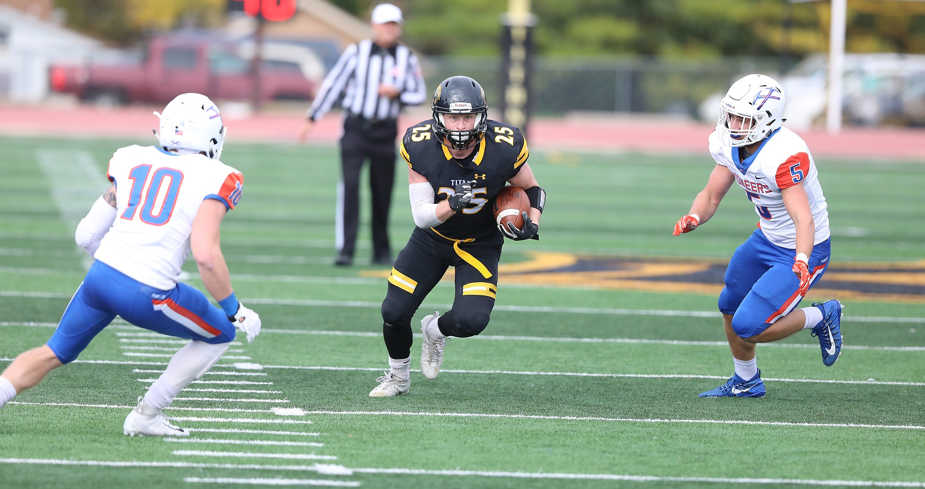 Dom Todarello compiled 176 all-purpose yards (75 rushing, 71 receiving, 30 punt return) against the Pioneers.