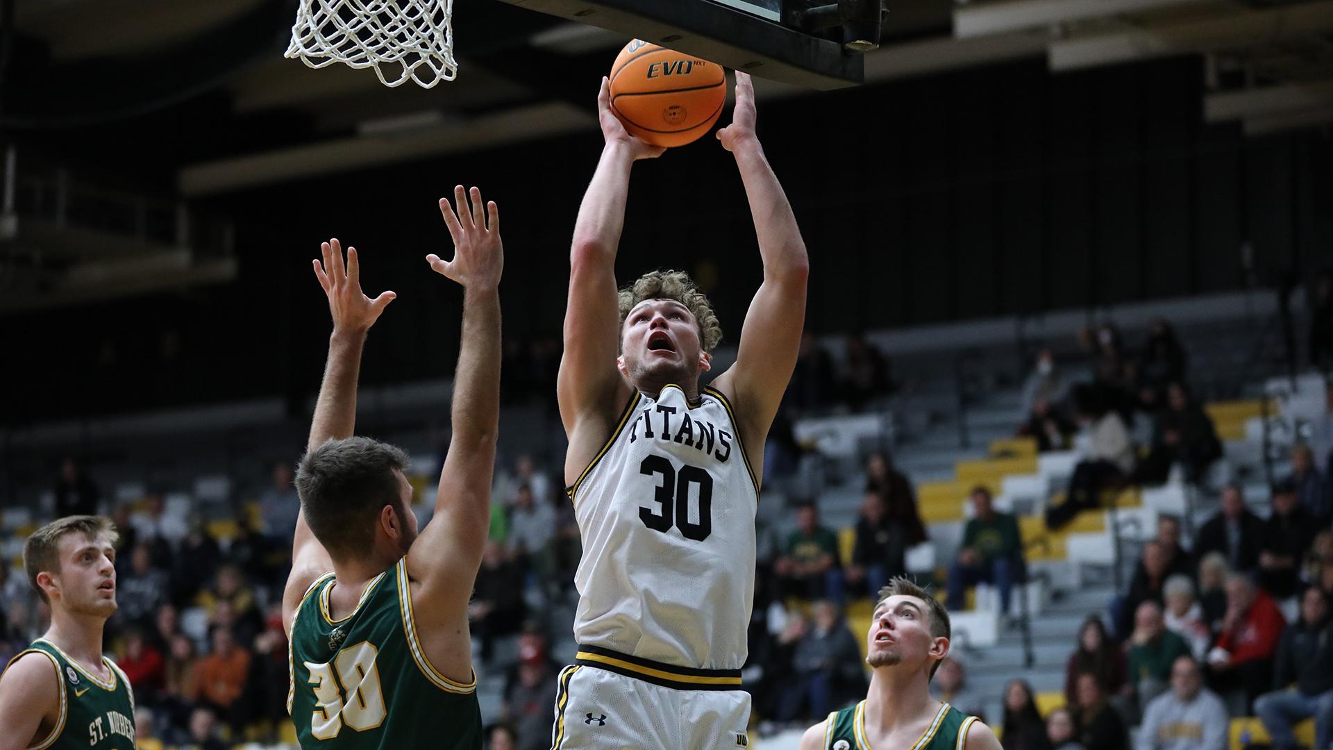 Levi Borchert tallied his sixth double-double of the season with 18 points and 18 rebounds against the Green Knights.