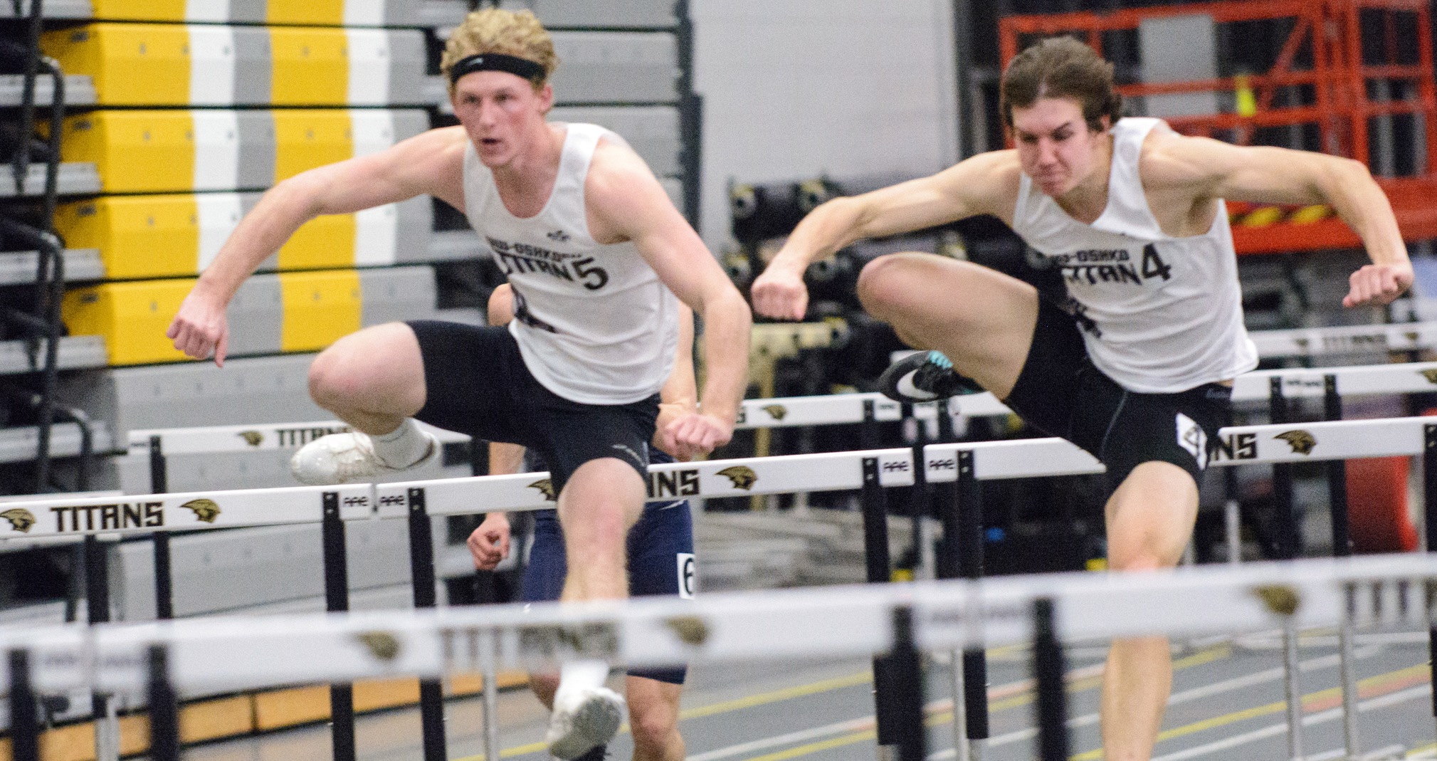 Morgan Malm (left) finished third in the 60-meter hurdles and ran on the Titans' 1,600-meter relay team that recorded a NCAA Division III-leading time of 3:21.12.