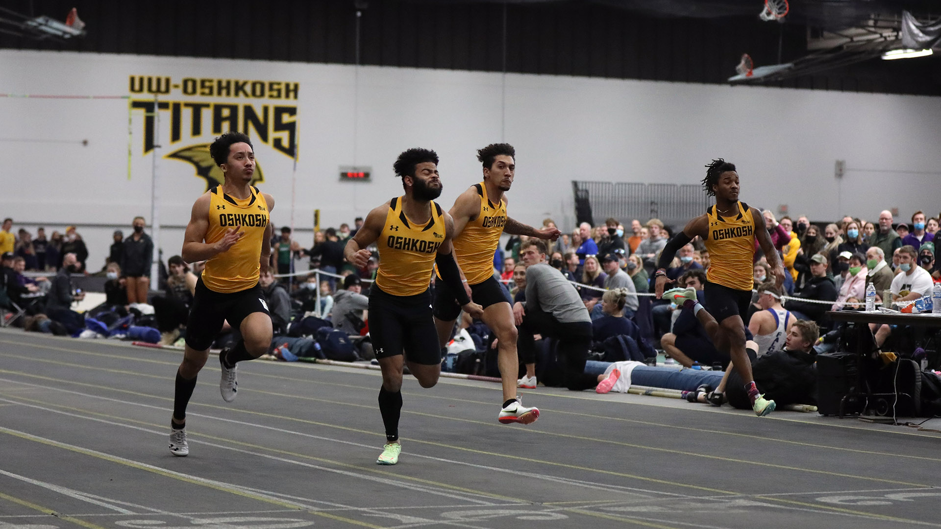 Jaylen Grant (second from left) recorded the fifth-fastest indoor 60-meter dash time (6.72) in NCAA Division III history at the Titan Challenge.