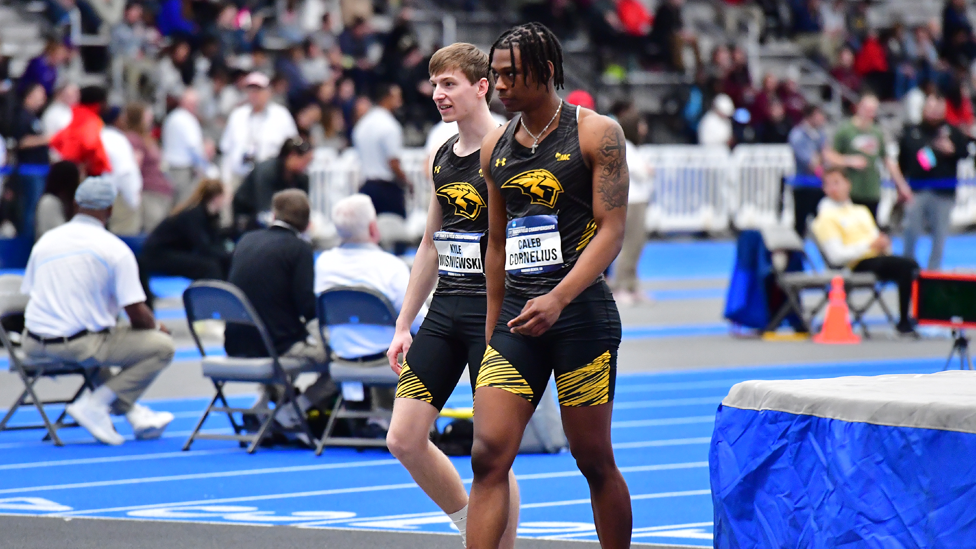 Kyle Wisniewski (left) and Caleb Cornelius (right) each cleared the high jump at 2.04 meters for third place. Photo Credit: Keith Lucas, Sideline Media Productions