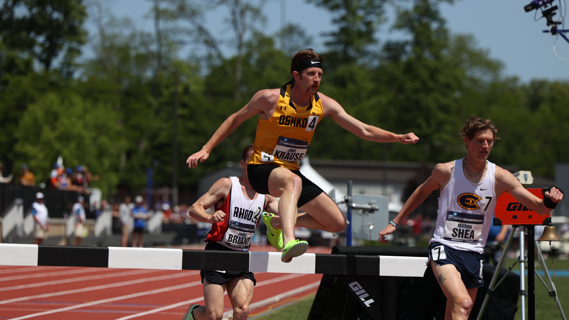 Jake Krause running in the 3,000-meter steeplechase at the 2023 NCAA Outdoor Championship Photo Credit: D3photgraphy