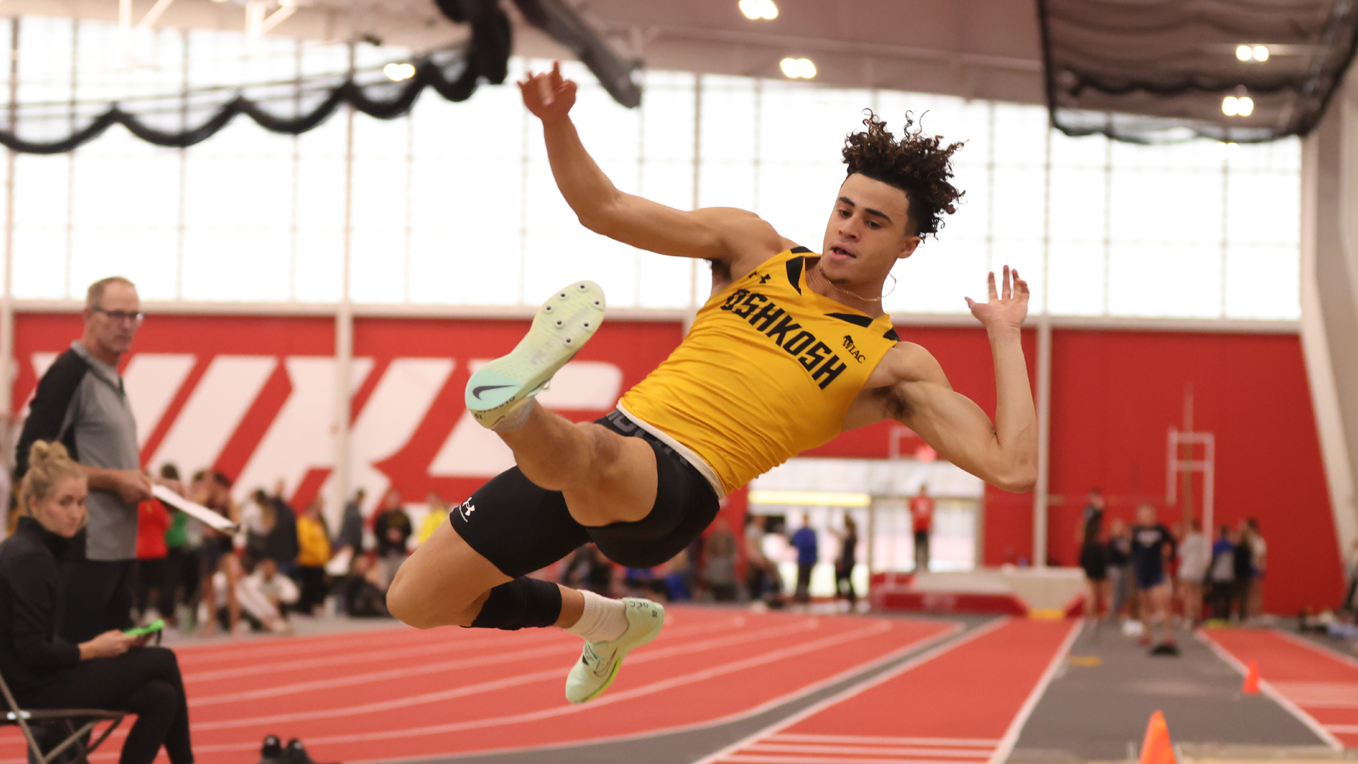 Joshua Rivers broke the program long jump record with a 7.55-meter mark in the Ripon College Winter Open on Saturday. Photo Credit: Steve Frommell, UW-Oshkosh Sports Information
