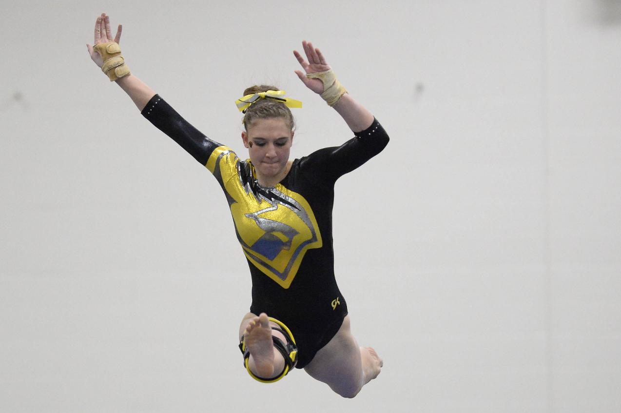 Elizabeth Kiel shared first place on the uneven bars while finishing fifth on the balance beam.