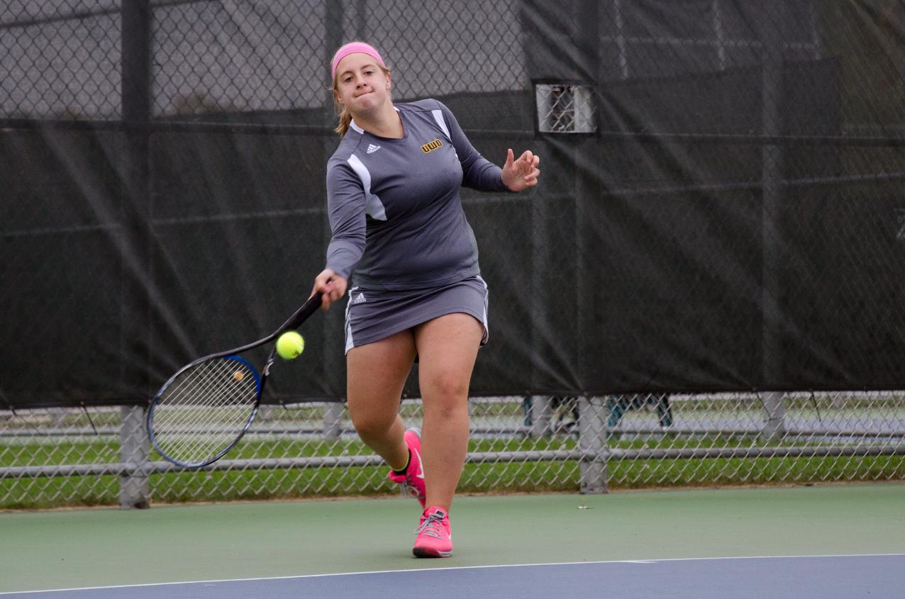 Paige Ganser helped UW-Oshkosh defeat UW-Stout with her win at No. 5 singles.