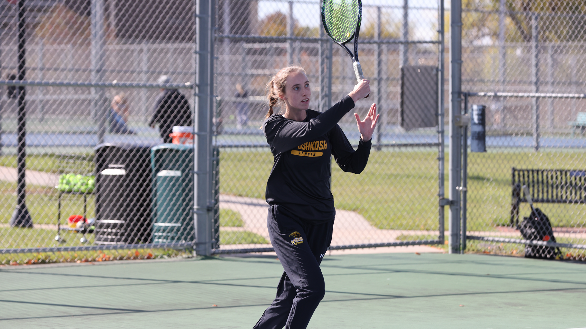 Olivia Pethan picked up wins in both the No. 1 doubles and singles in UW-Oshkosh's sweep on UW-Stout on Sunday