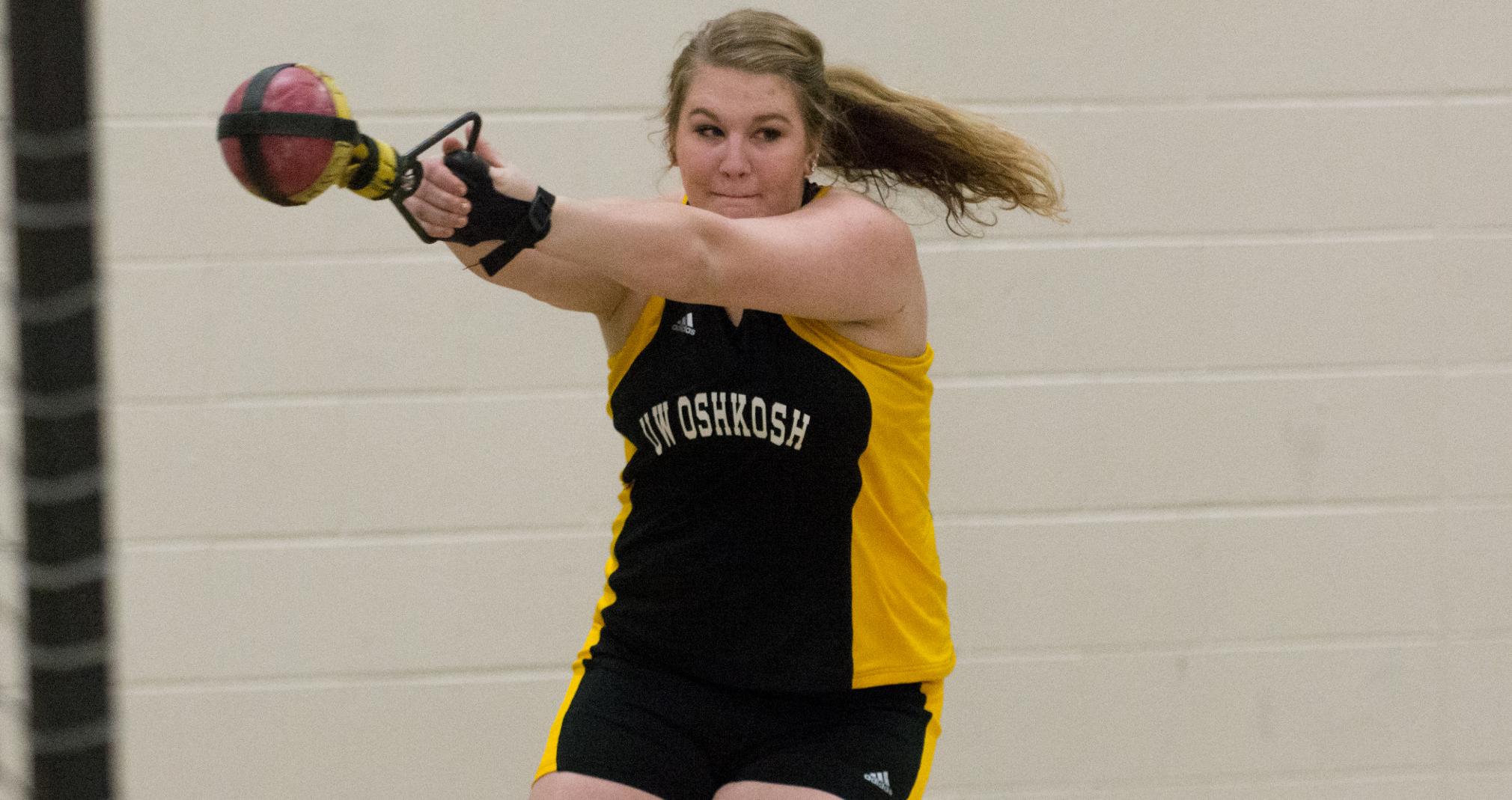 Elizabeth Abhold finished second in the 20-pound weight throw and sixth in the shot put.
