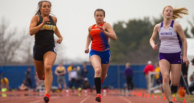 UW-Oshkosh's Emily Reichenberger won the 100-meter dash at the UW-Platteville Invitational.