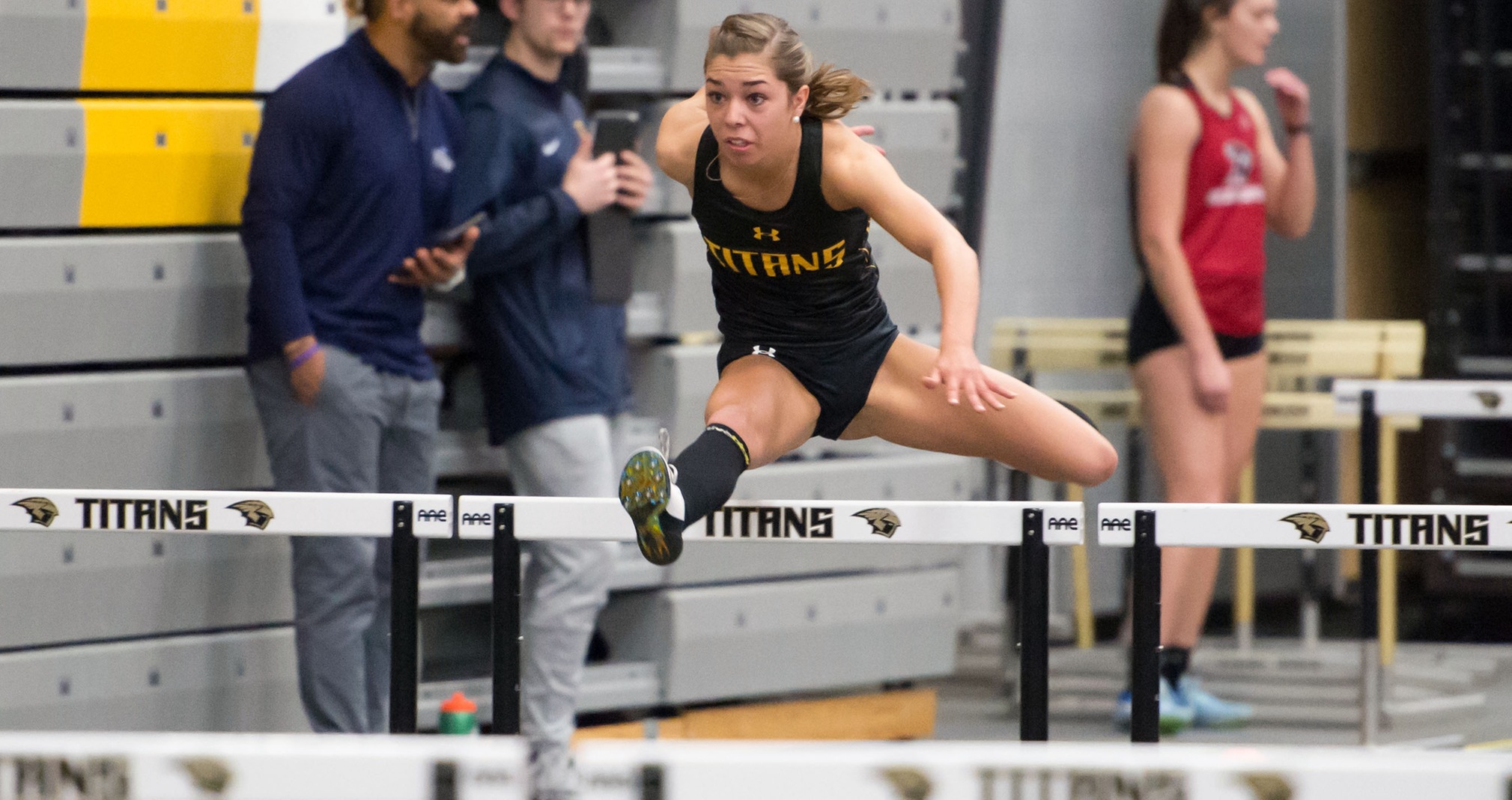 Cara Volz won the 60-meter hurdles while placing third in the triple jump at the Titan Challenge.