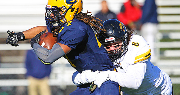 Reese Dziedzic had seven tackles against the Blugolds, including 2.5 for a loss.