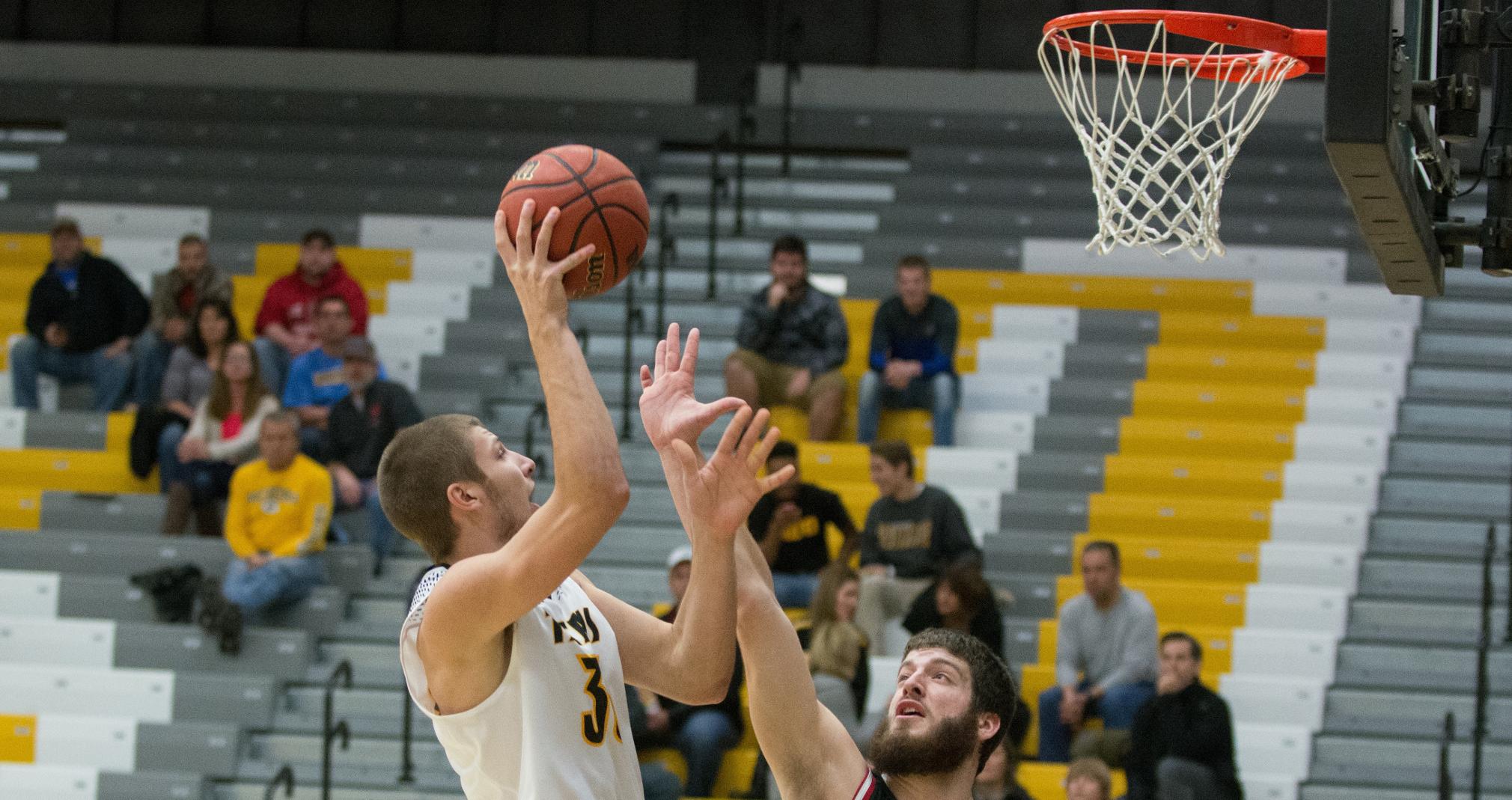 Max Schebel scored five points while collecting a game-high seven rebounds against the Eagles.
