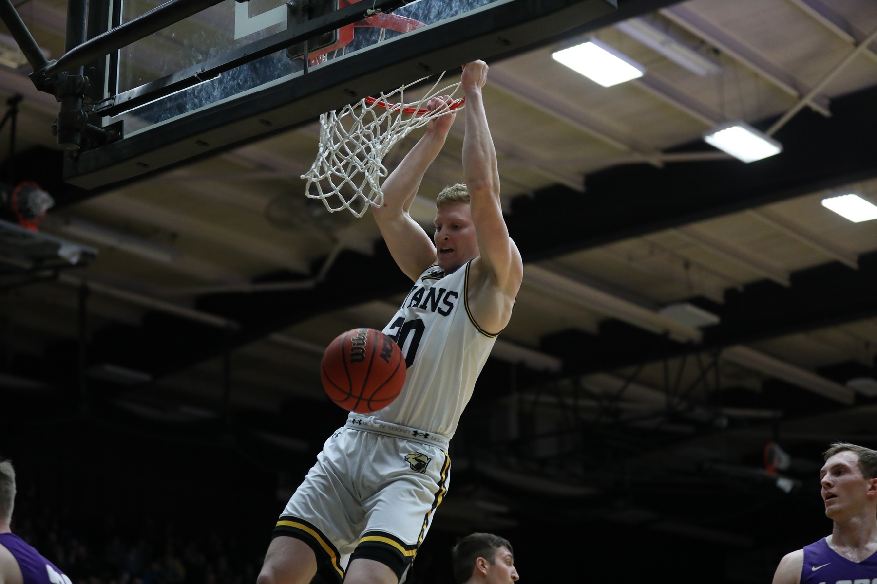 Connor Duax scored a career-high 26 points against the Duhawks, including this first-half dunk.