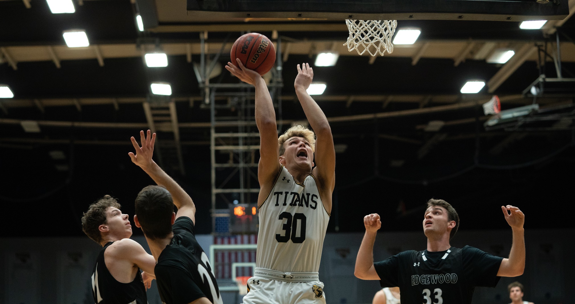 Levi Borchert totaled 12 points and 10 rebounds against the Eagles for his first career double-double.