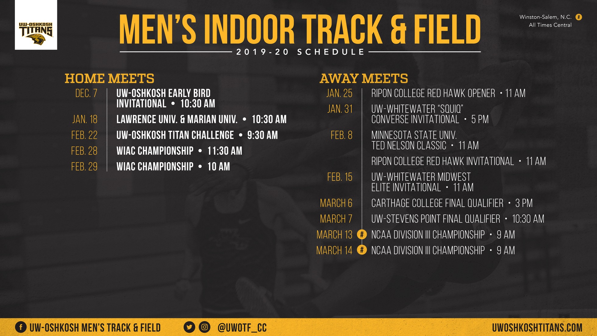 Men's Indoor Track & Field Schedule Features Four Home Meets, Including WIAC Championship