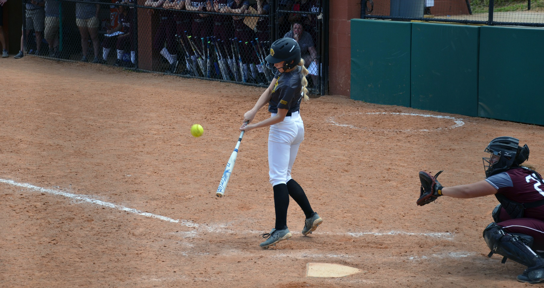 Bailey Smaney won both games of the doubleheader against the Maroons in the pitcher's circle and collected her first career hit and run batted in at the plate.