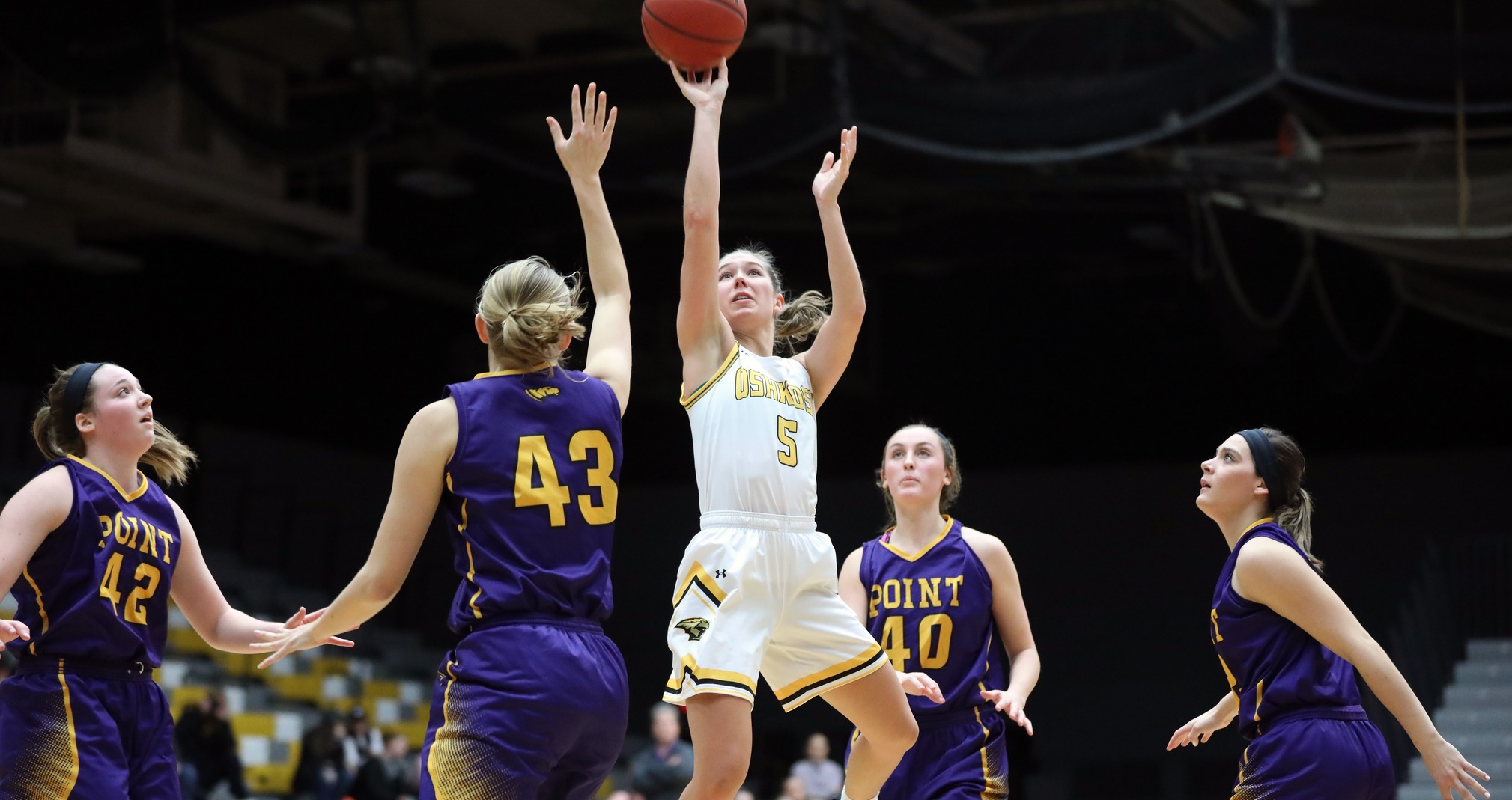Chloe Pustina tallied 11 points against UW-Stevens Point for her third double-digit scoring game of the season.
