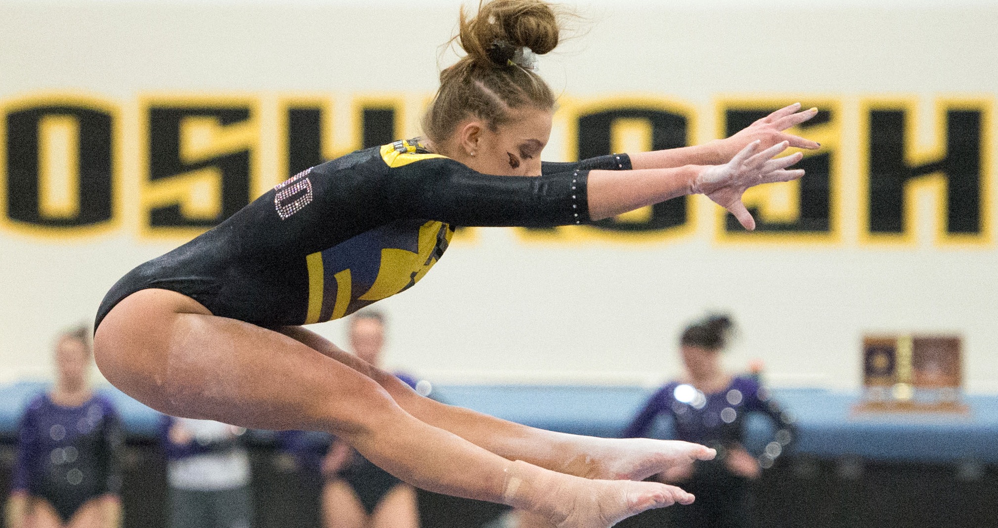 Baylee Tkaczuk placed fifth on the uneven bars and seventh on the balance beam at the Pink Meet.