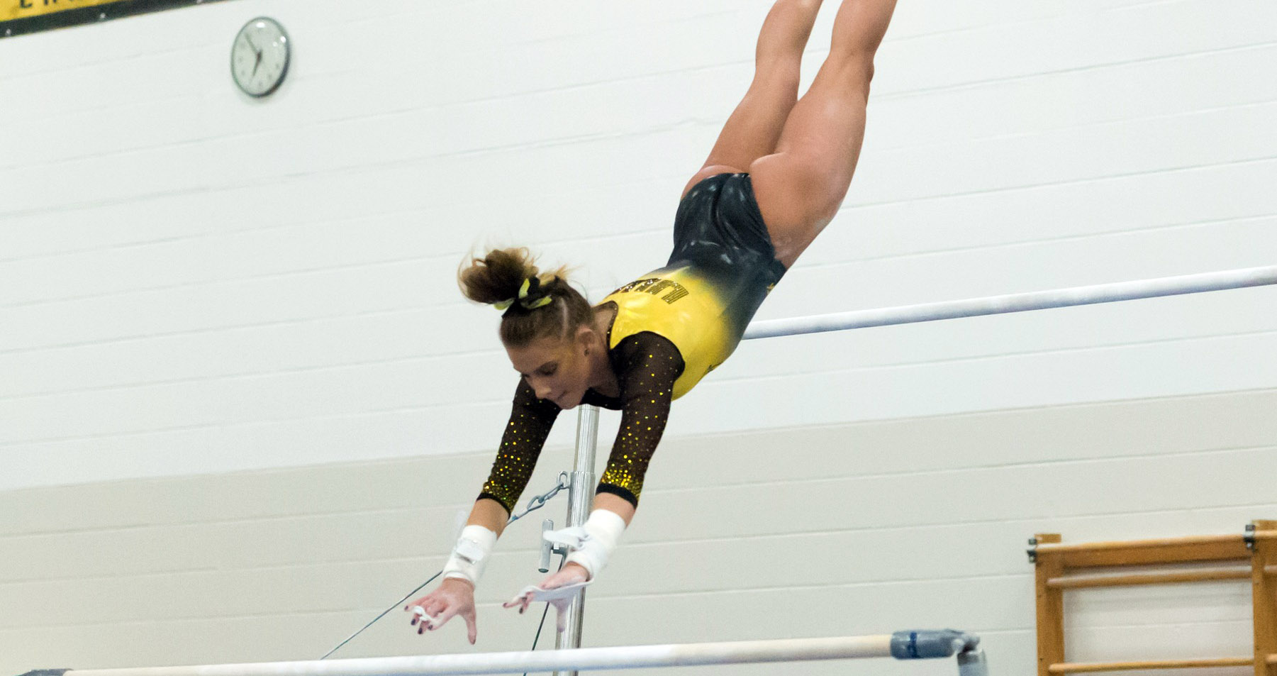 Baylee Tkaczuk finished second on the uneven bars at the WIAC Women's Gymnastics Championship (presented by Culver's).