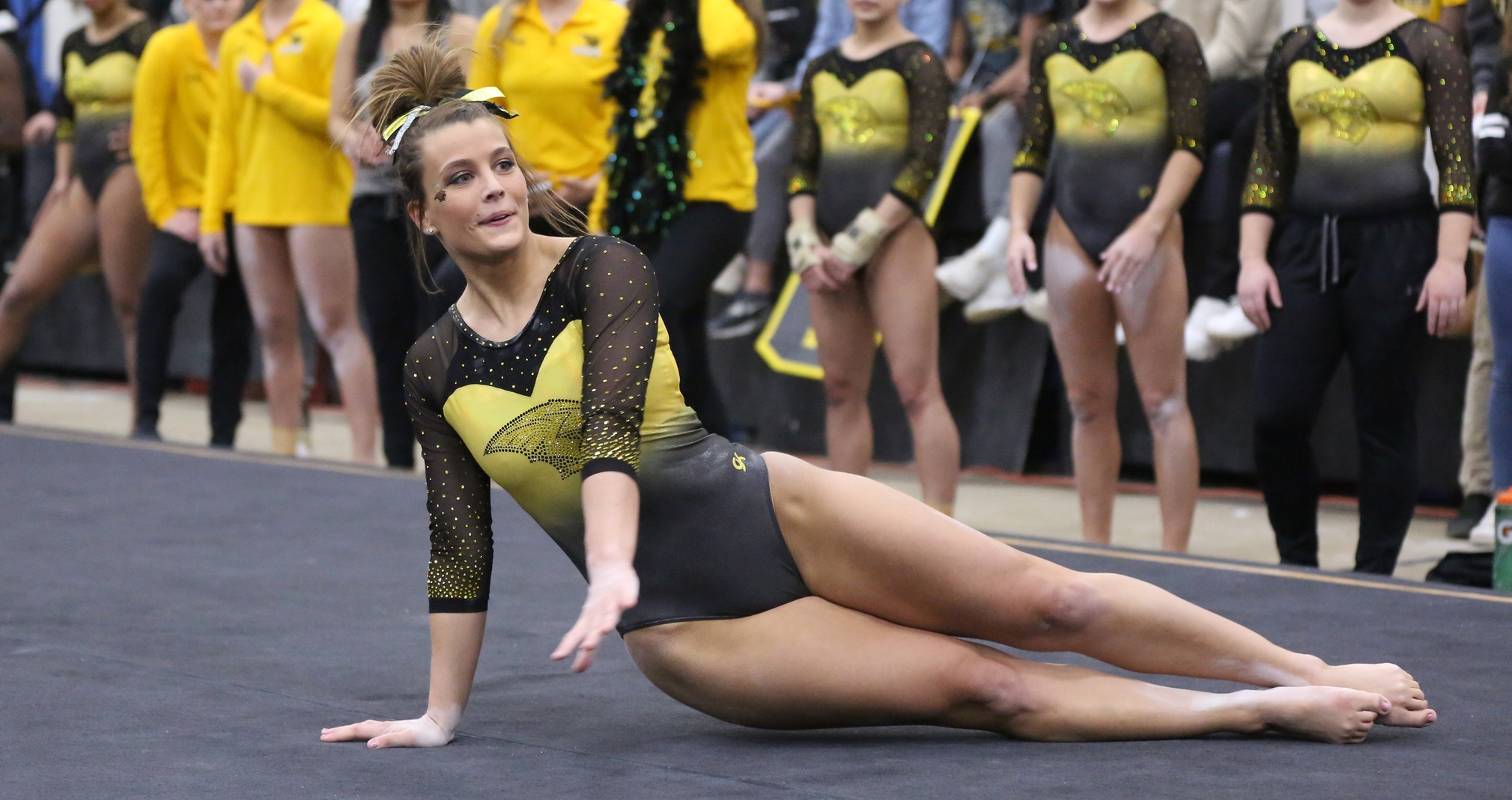 Bailey Finin took first place in the floor exercise with a season-best score of 9.675.