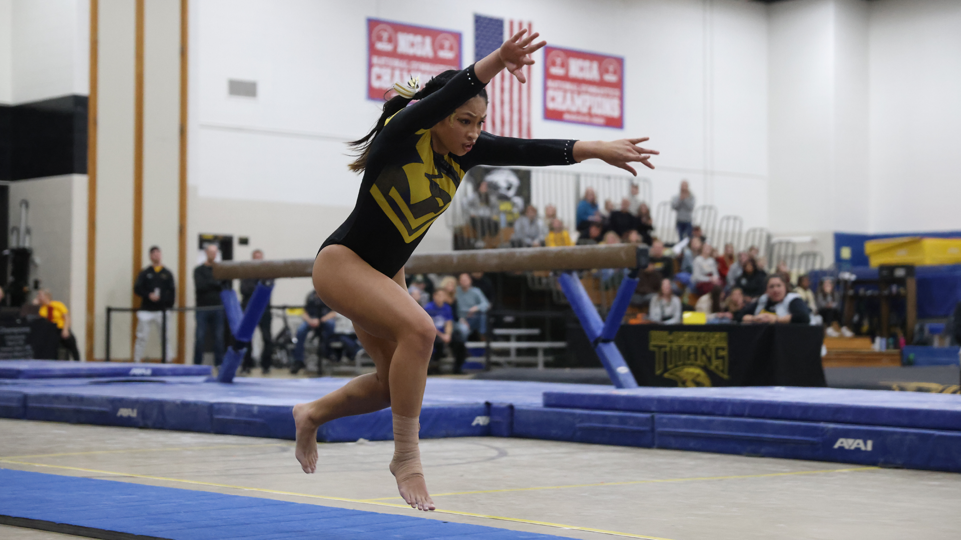 Mia Lucero won the vault at the Bowling Green Triangular on Sunday with a 9.850-point performance.