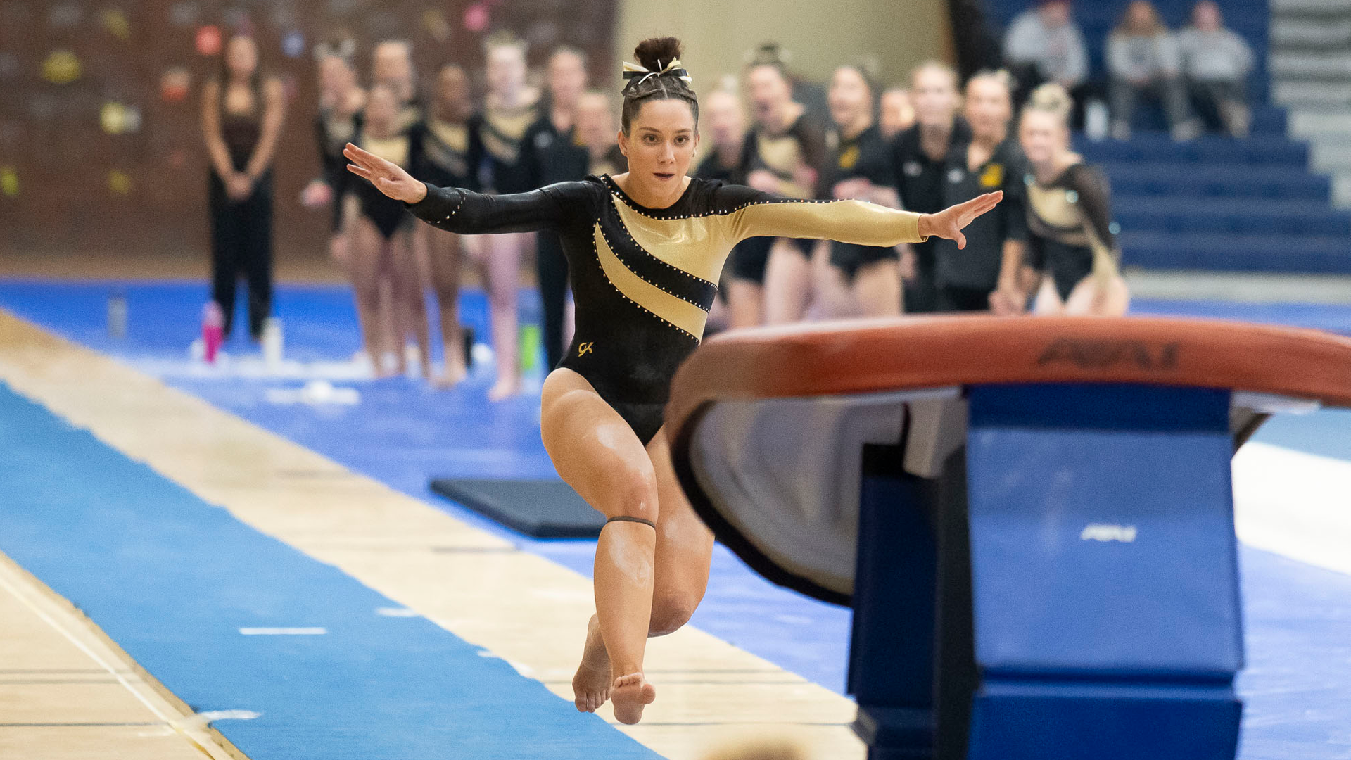 Emily Buffington scored 38.475 all-around points, including a career-best 9.775 on the balance beam in the Titans' win over Eau Claire. Photo Credit: Bill Hoepner, UW-Eau Claire