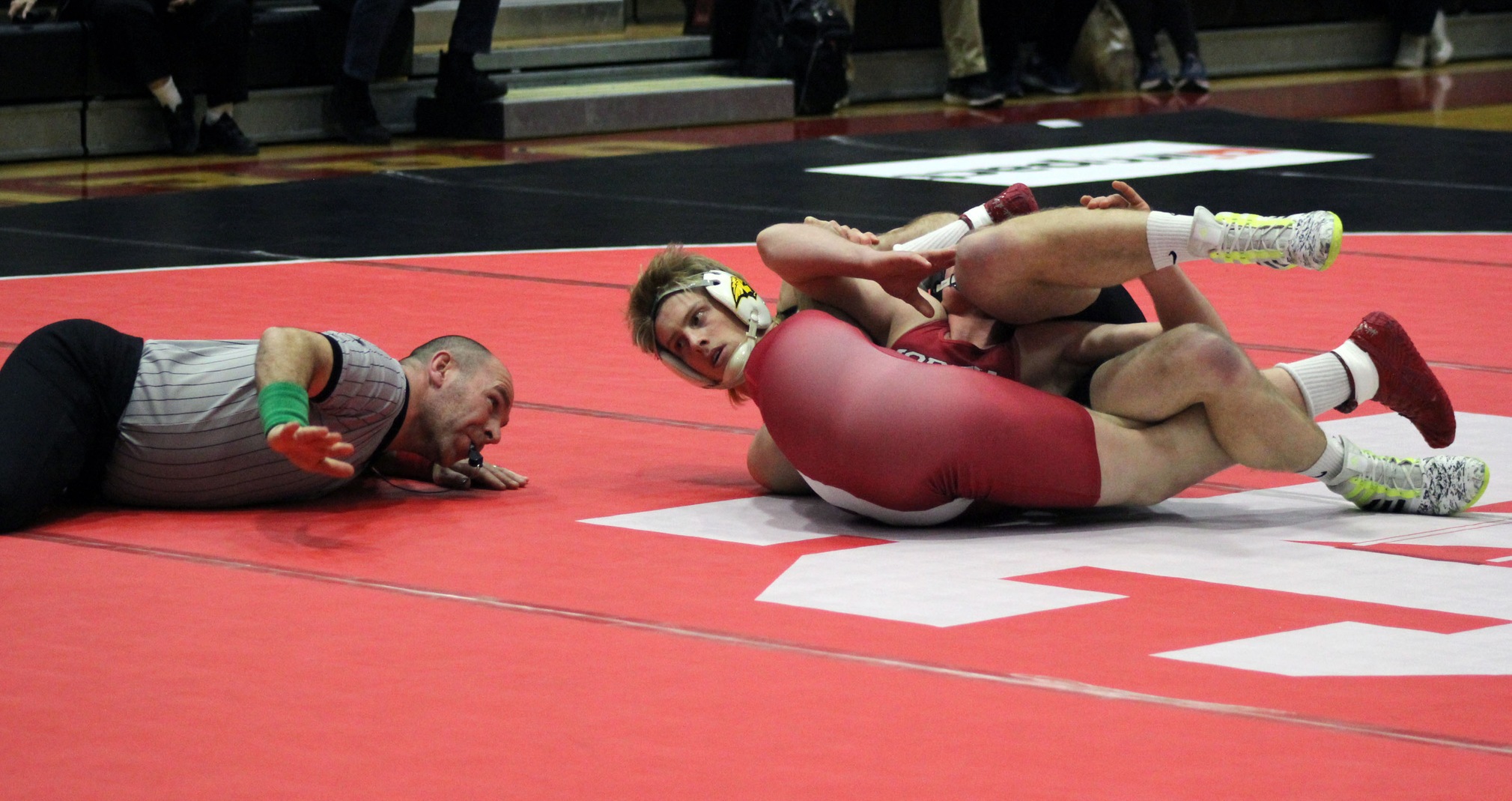 It took just 16 seconds for UW-Oshkosh's Jordan Blanchard to pin North Central College's Brock Montford.
