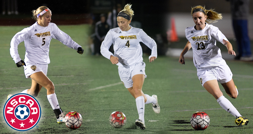 Ashley Siewert (left), Robyn Elliott (middle) and Christina Mauthe (right) led UW-Oshkosh to its first WIAC title this season.