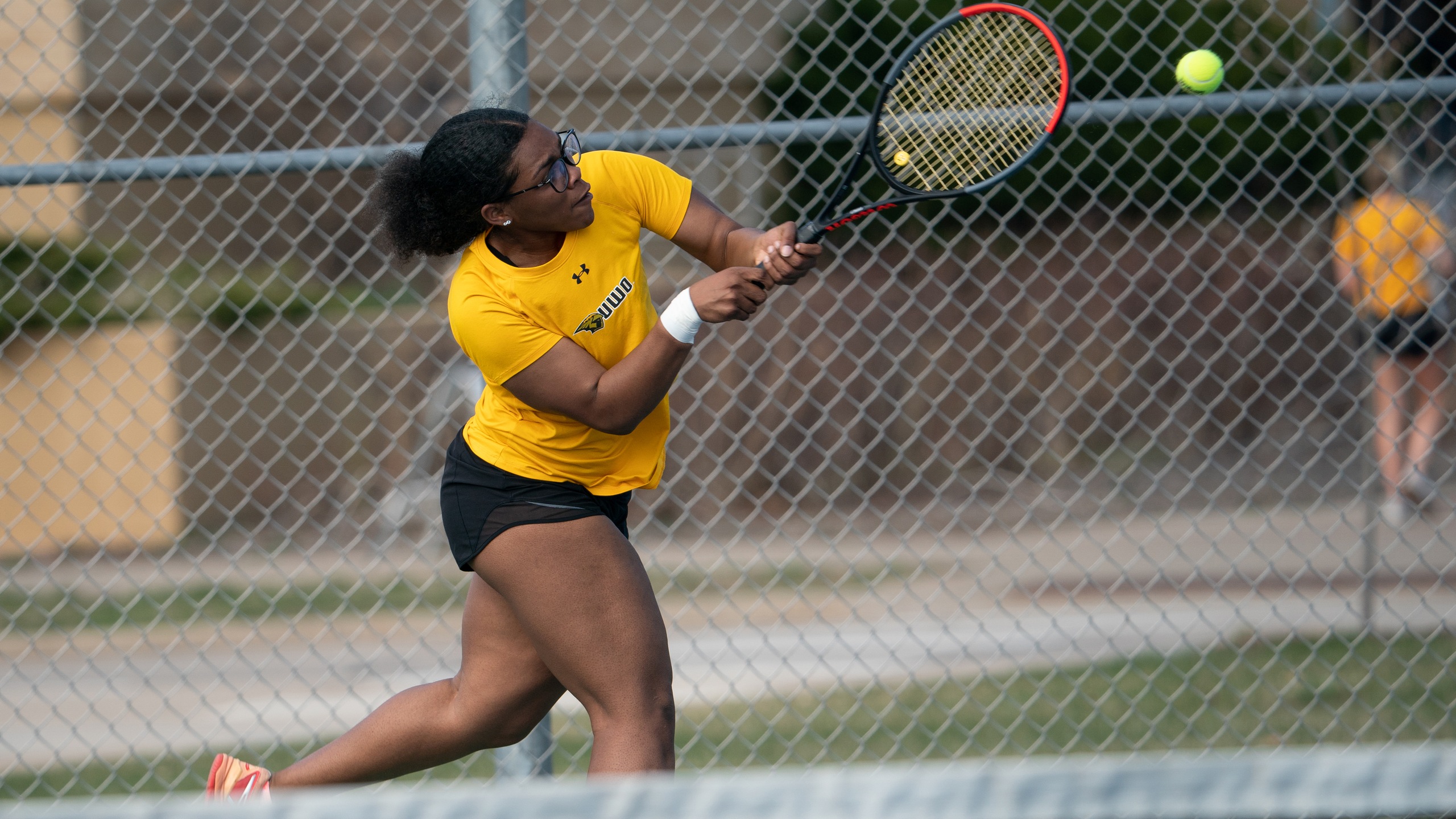 Michelle Spicer lost a hard-fought 3-6, 6-3 (10-8) decision to UW-Stevens Point's Barbara Covek at No. 1 singles.