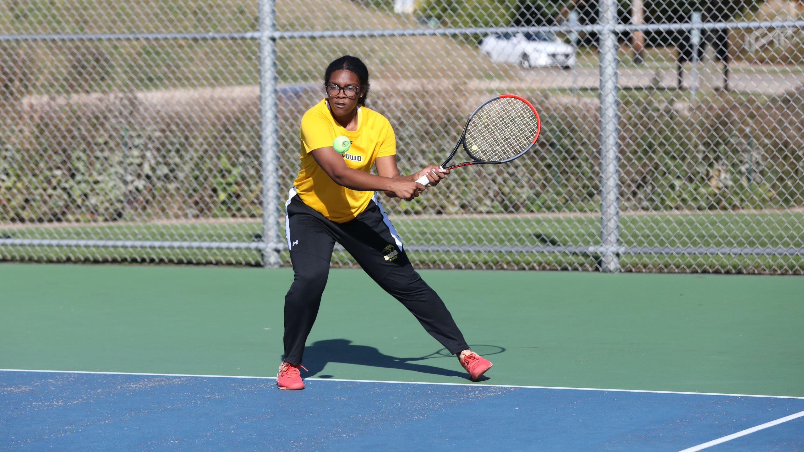 Michelle Spicer helped UW-Oshkosh to its win over Marian University with her victory at No. 1 singles.
