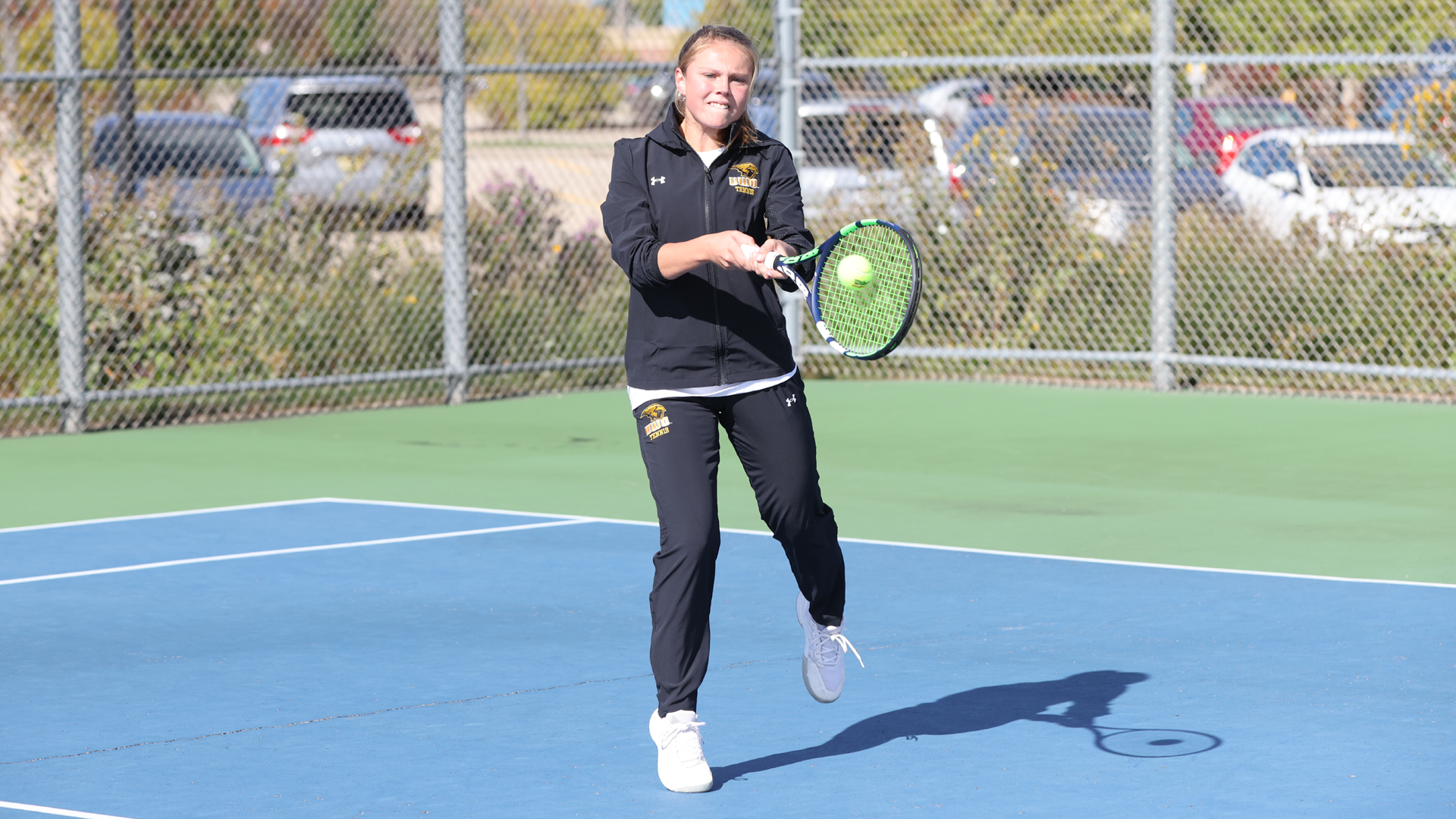Hannah Stitt beat her No. 6 singles opponent 6-0, 6-2 in the Titans' sweep of the Warriors on Saturday. Photo Credit: Steve Frommell, UW-Oshkosh Sports Information