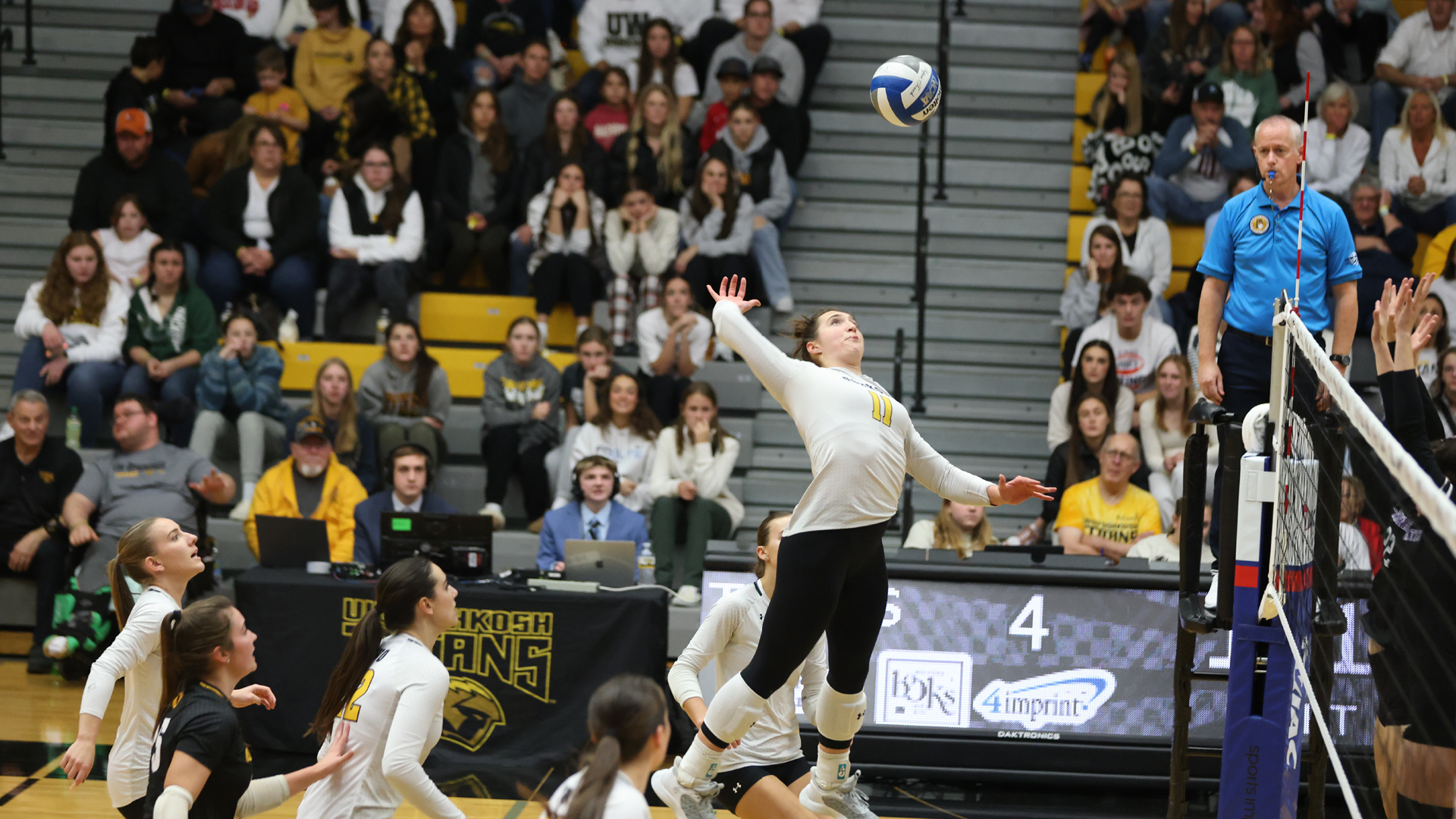 Riley Kindt hit 10 kills in the Titans' WIAC title match loss to UW-Whitewater
